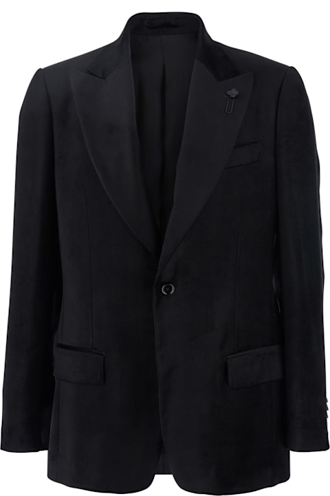 Lardini for Men Lardini Black Single Breasted Jacket Witg Pointed Lapels In Velvet Man