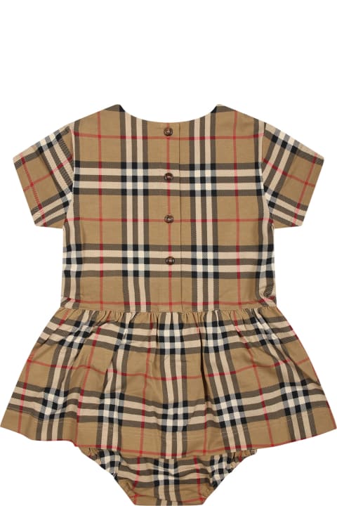 Fashion for Baby Girls Burberry Beige Dress For Baby Girl With Iconic All-over Vintage Check