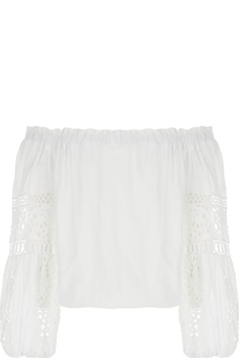 ウィメンズ Temptation Positanoのトップス Temptation Positano White Embroidered Blouse In Linen Woman