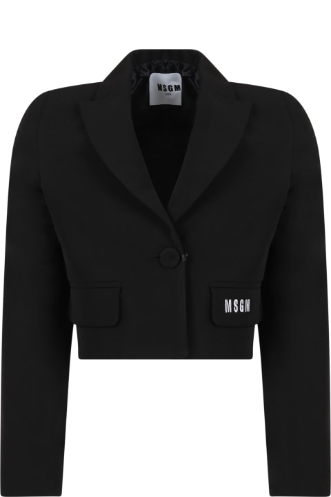 ガールズ MSGMのコート＆ジャケット MSGM Black Jacket For Girl With Logo