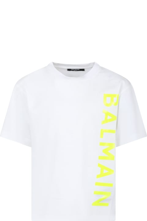 Balmain for Kids Balmain White T-shirt For Kids With Yellow Logo