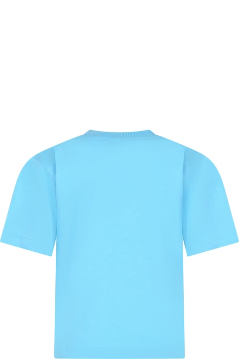 Moschino for Kids Moschino Light Blue T-shirt For Boy With Multicolored Print And Teddy Bear