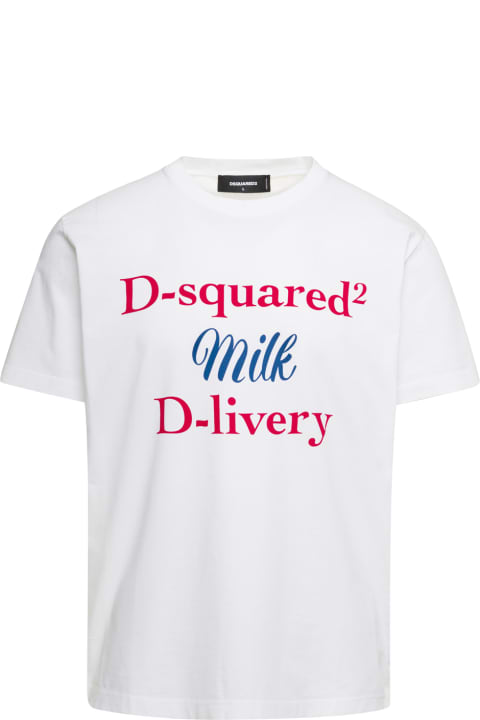 ウィメンズ新着アイテム Dsquared2 'milk' White Crewneck T-shirt With Lettering Print In Cotton Man Dsquared2