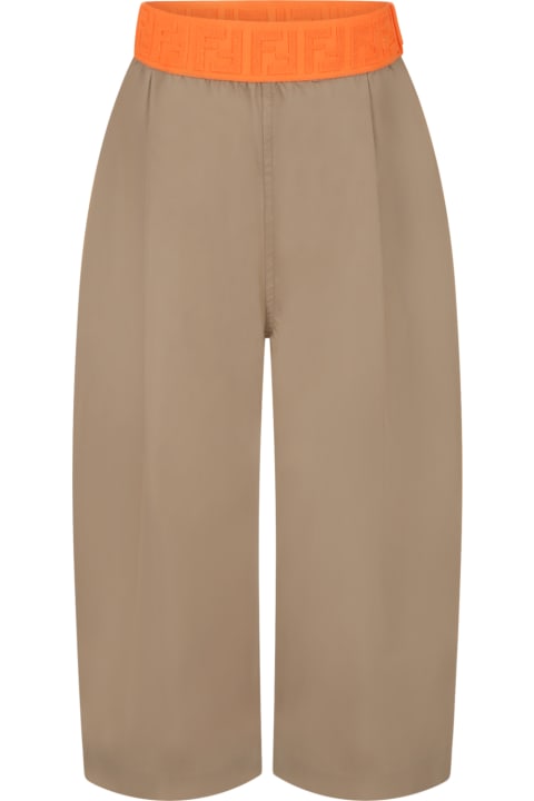 Beige Culotte-trouser For Girl With Orange Waistband