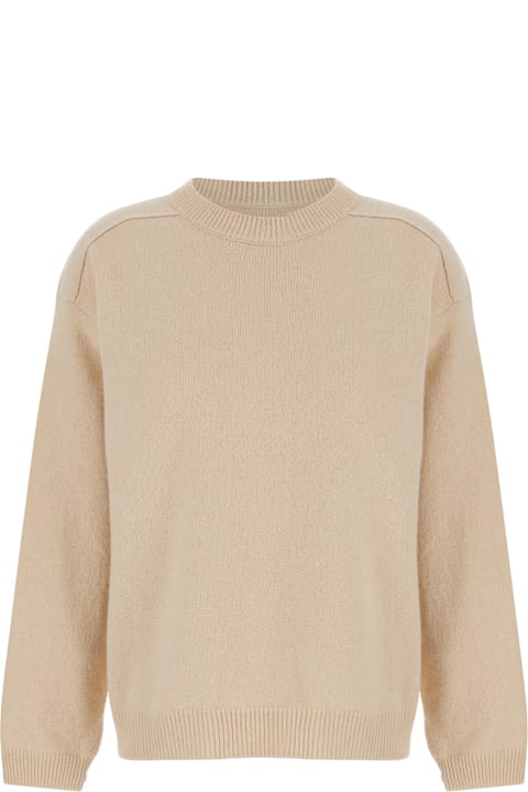 Federica Tosi لـ Women Federica Tosi Beige Crewneck Sweater With Button Details On The Sleeve In Wool And Cashmere Blend Woman