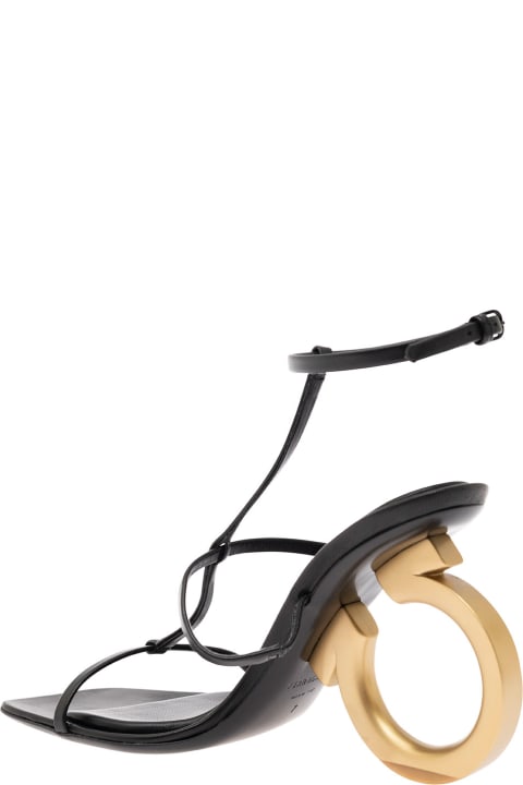 Ferragamo Sandals for Women Ferragamo 'elina' Black Sandals With Sculptural Gancini Heel In Leather Woman