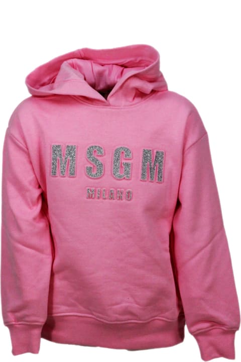 MSGM Kids MSGM Long-sleeved Hooded Sweatshirt With Embossed Writing With Lurex