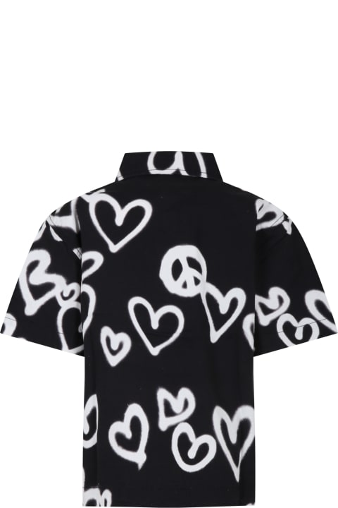 Molo Shirts for Boys Molo Black Shirt For Boy With White Hearts