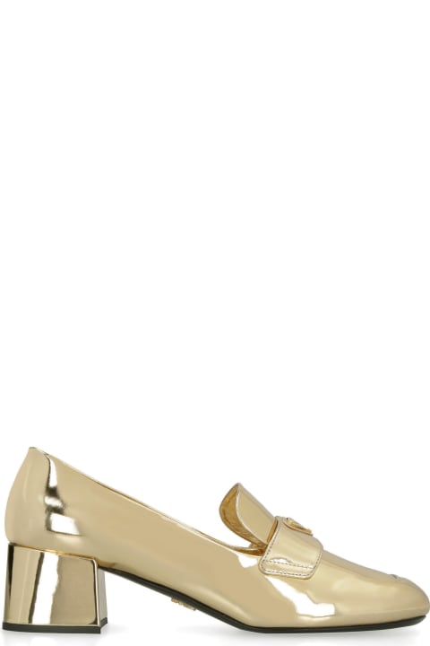 Prada High-Heeled Shoes for Women Prada Maxi-tongue Detail Metallic Leather Loafers