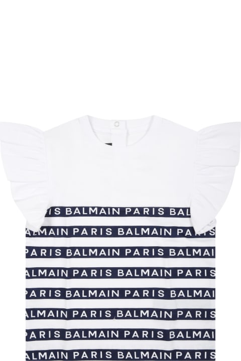 Sale for Baby Boys Balmain White T-shirt For Baby Girl With Blue Stripes