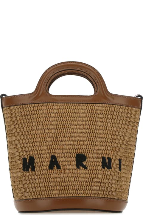 Marni Bags for Women Marni Two-tone Leather And Raffia Tropicalia Bucket Bag