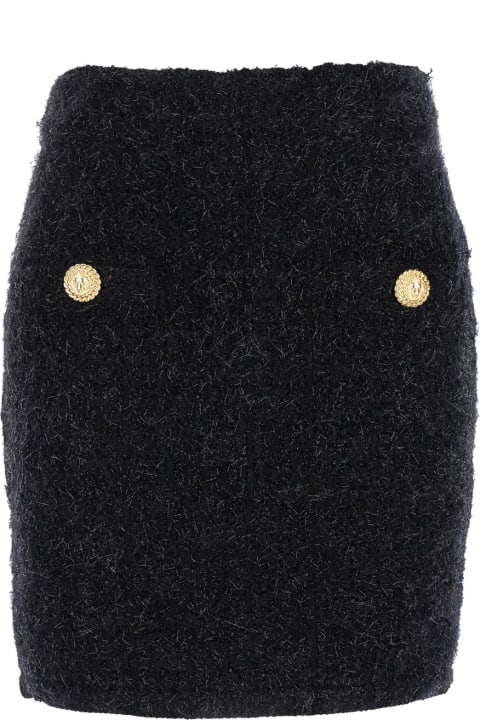 Balmain Clothing for Women Balmain Black Pencil Mini Skirt With Jewel Buttons In Tweed Woman