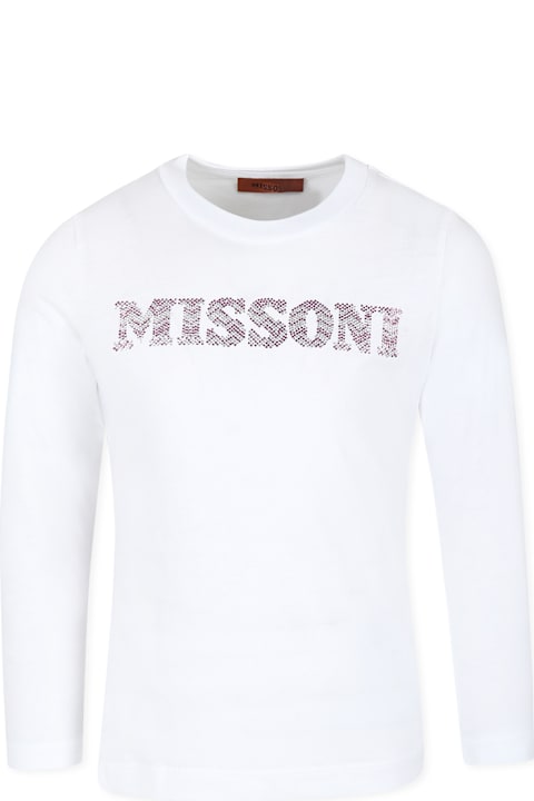 Missoni قمصان بياقة دائرية وقمصان البولو لـ بنات Missoni White T-shirt For Girl With Logo