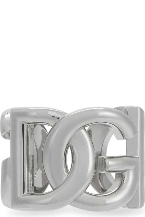 Silver-tone Chunky Logo Ring In Brass Man