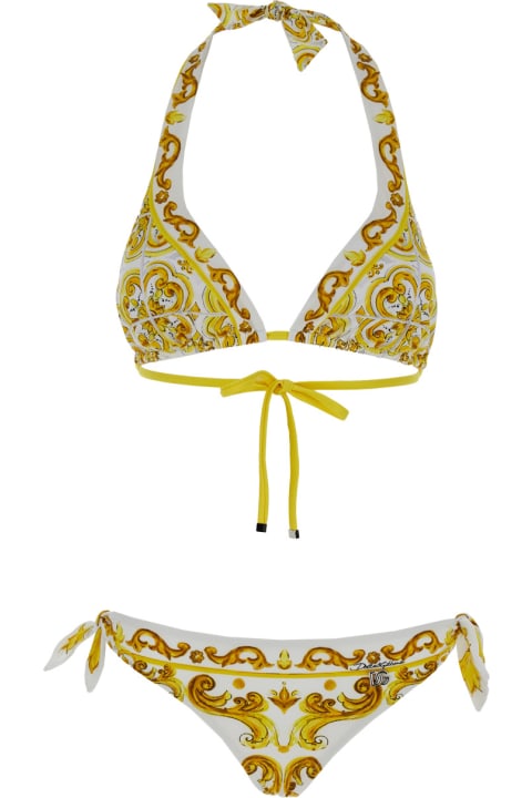 ウィメンズ Dolce & Gabbanaの水着 Dolce & Gabbana Yellow Bikini With Majolica Print In Stretch Fabric Woman