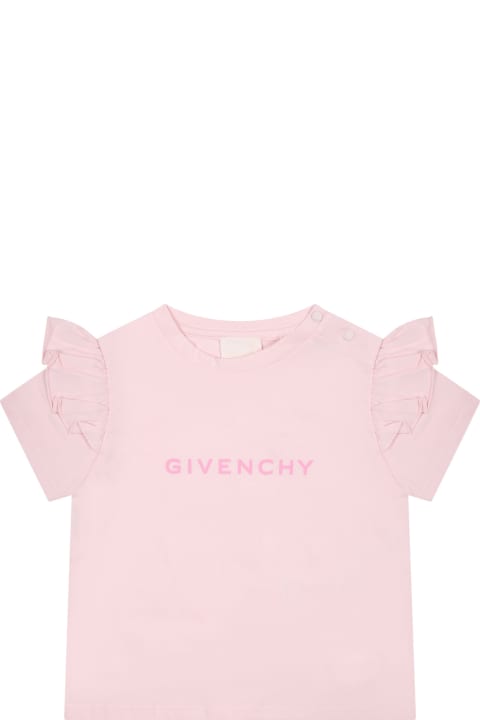 Topwear for Baby Girls Givenchy Pink T-shirt For Baby Girl With Logo