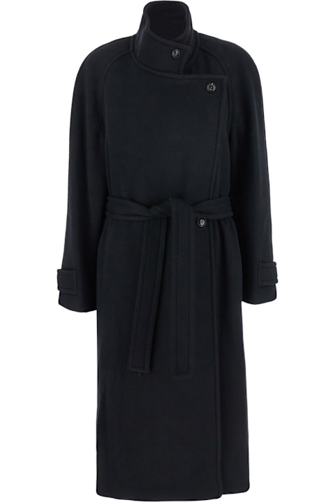 Low Classic for Women Low Classic Black Double-breasted Coat With Removable Belt And Wraparound Design In Wool Blend Woman