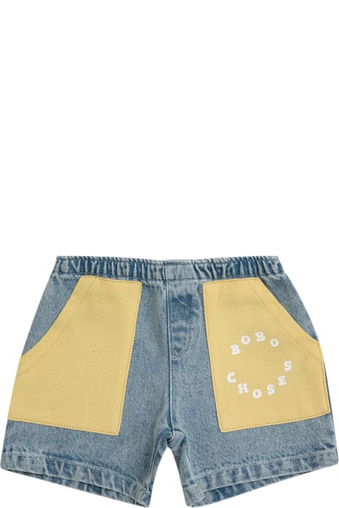 Bobo Choses Bottoms for Baby Boys Bobo Choses Denim Shorts For Baby Boy With Yellow Pockets And Logo
