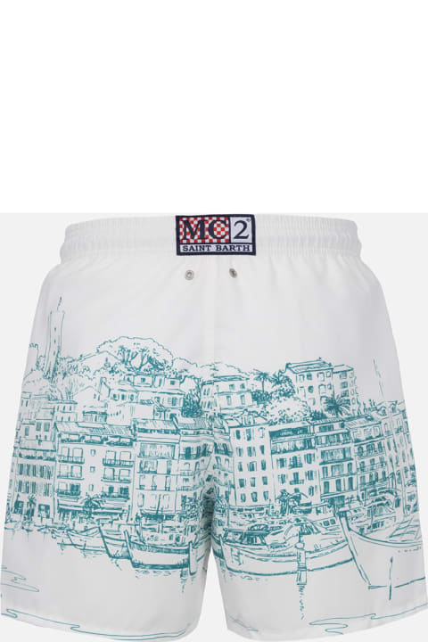 Homeware MC2 Saint Barth Man Mid-length Gustavia Swim-shorts With Cannes Placed Print
