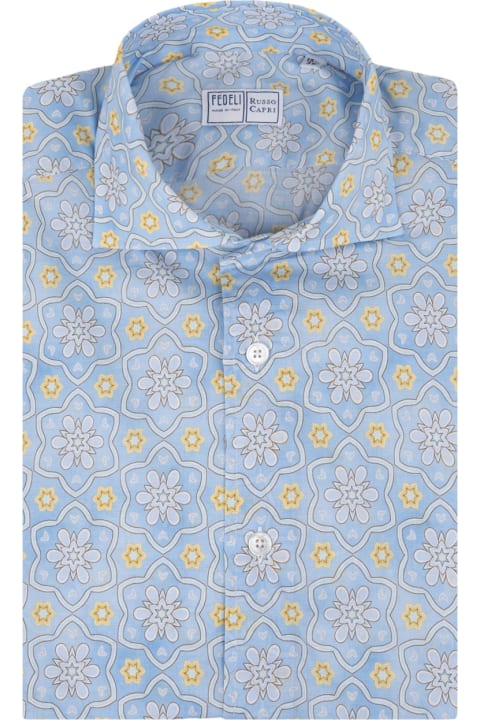 Fedeli for Men Fedeli Sean Shirt In Light Blue Flower Printed Panamino
