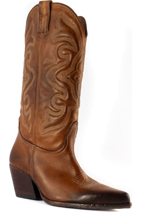 Elena Iachi Boots for Women Elena Iachi Brown Leather Texan Boots