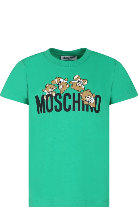 Fashion for Boys Moschino Green T-shirt For Kids With Teddy Bears And Logo