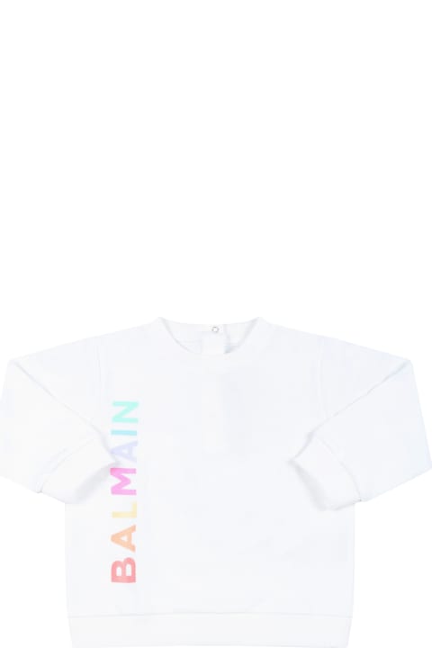 White Sweatshirt For Baby Girl With Colorful Logo