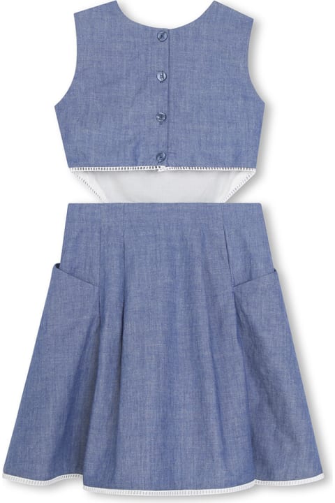 Chloé for Kids Chloé Medium Blue Sleeveless Dress With Embroidery And Cut-out