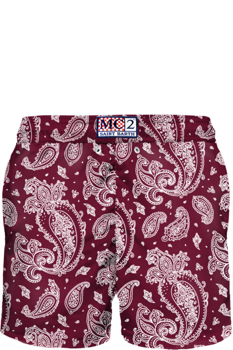 أدوات منزلية MC2 Saint Barth Man Light Fabric Swim Shorts With Burgundy Paisley Print