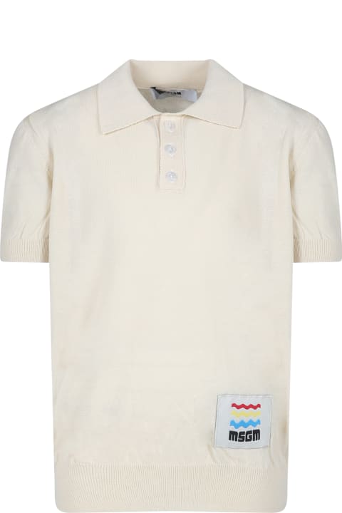 ウィメンズ MSGMのTシャツ＆ポロシャツ MSGM Ivory Polo Shirt For Boy With Logo