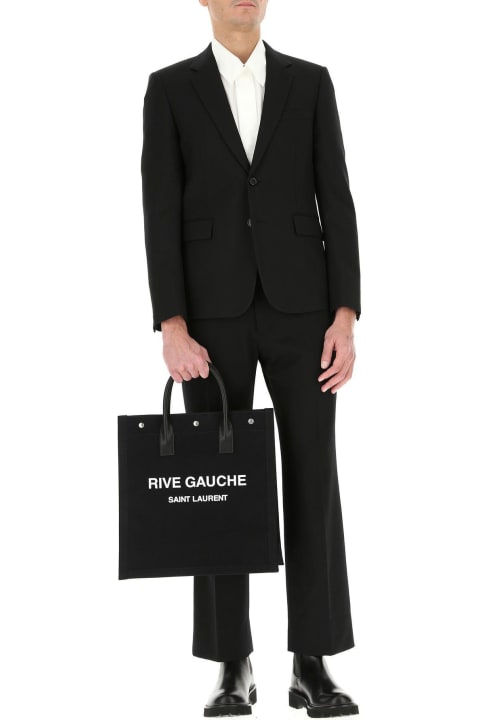 メンズ トートバッグ Saint Laurent Black Canvas Rive Gauche Shopping Bag