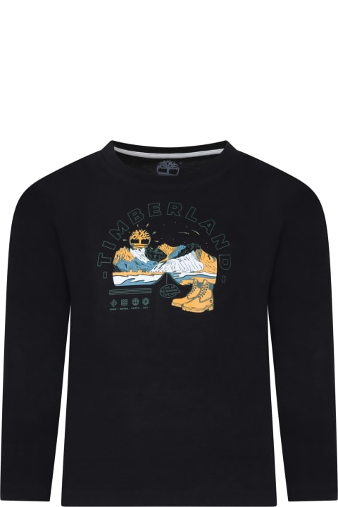 ボーイズ TimberlandのTシャツ＆ポロシャツ Timberland Black T-shirt For Boy With Logo