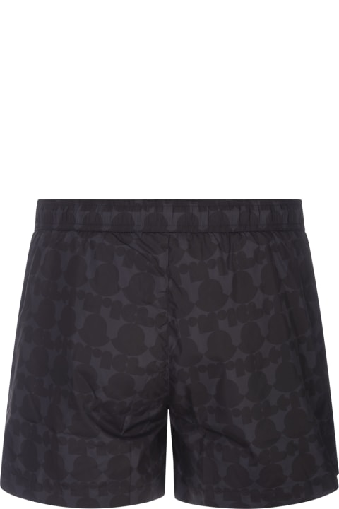 Moncler Swimwear for Men Moncler Black Swim Shorts With Logoed Print