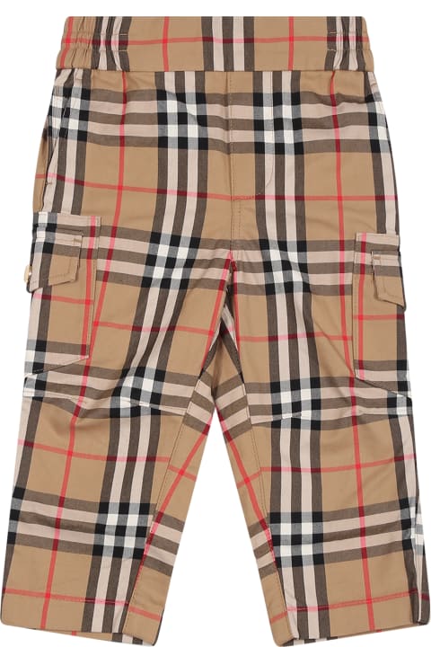 Burberry Kids Burberry Beige Pants For Boy With Iconic All-over Check