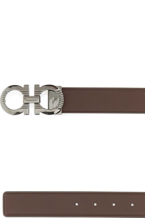 Belts for Men Ferragamo Brown Leather Gancini Reversible Belt