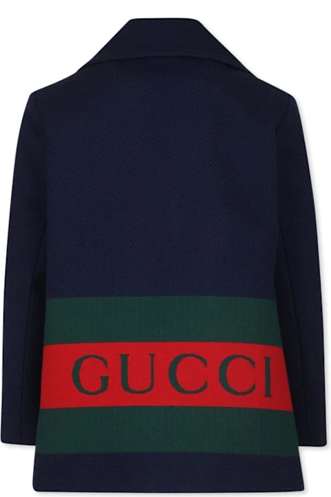 Gucci Coats & Jackets for Girls Gucci Dark Blue Coat With Back Gucci Web Print