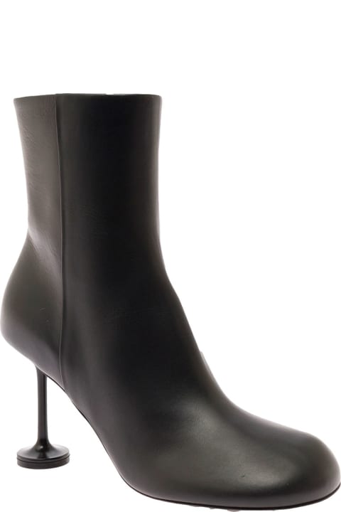 Black Lady Booties In Leather With 90 Mm Champagne Heel Balenciaga Woman
