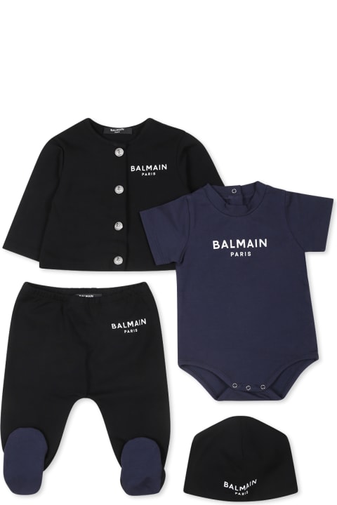 Bodysuits & Sets for Baby Girls Balmain Blue Birth Set For Baby Boy With Logo
