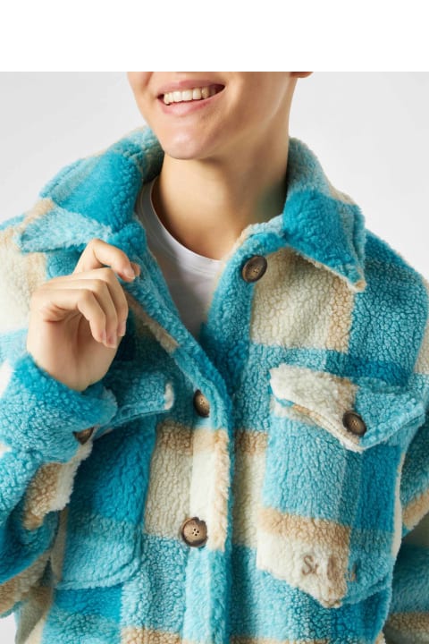 Homeware MC2 Saint Barth Woman Sherpa Overshirt With Tartan Pattern