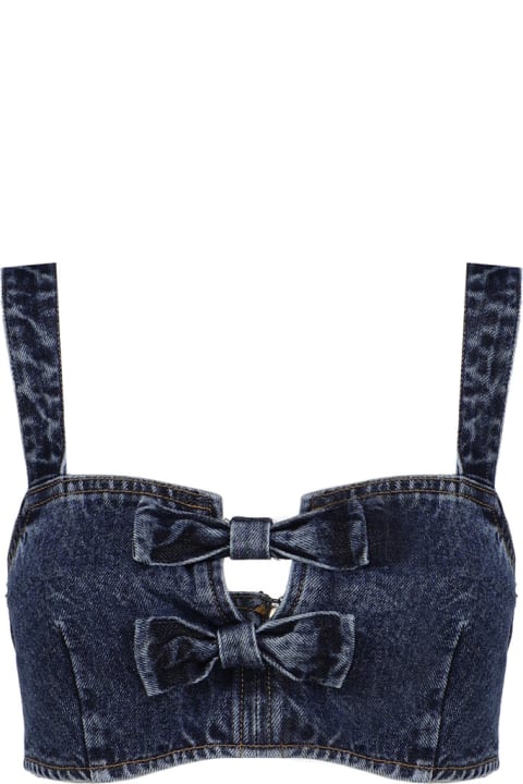 self-portrait Underwear & Nightwear for Women self-portrait Denim Top With Bows