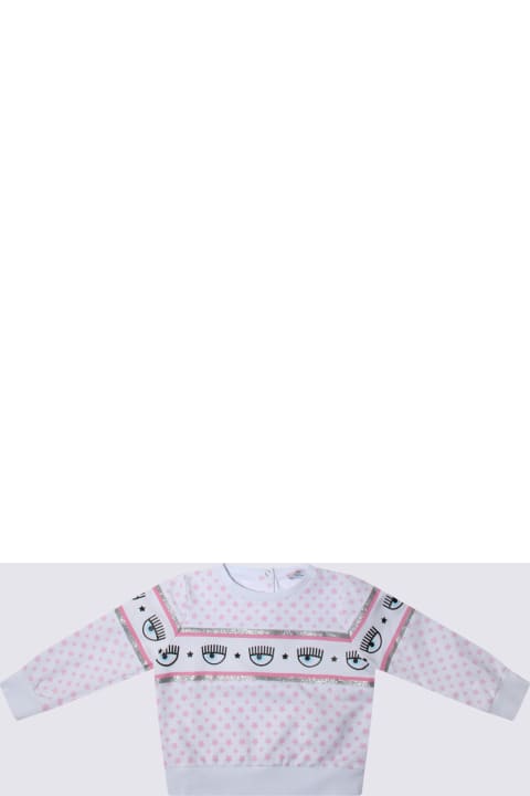 Chiara Ferragni Sweaters & Sweatshirts for Baby Girls Chiara Ferragni White And Pink Fairytale Cotton Eyestar Sweatshirt