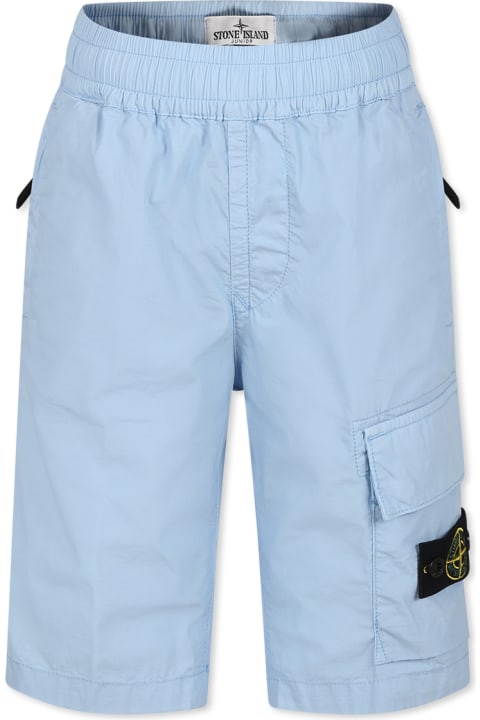 Stone Island Junior ملابس تحتية لـ أولاد Stone Island Junior Light Blue Shorts For Boy With Compass