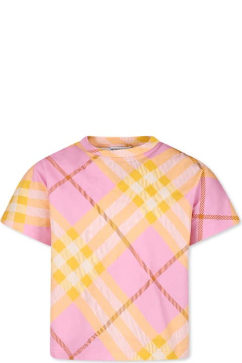 Burberry Topwear for Girls Burberry Pink T-shirt For Girl With Vintage Check