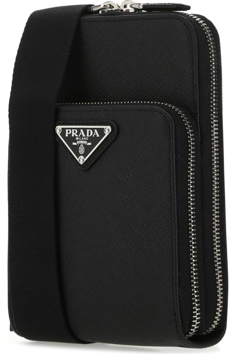 Prada Hi-Tech Accessories for Men Prada Black Leather Phone Case