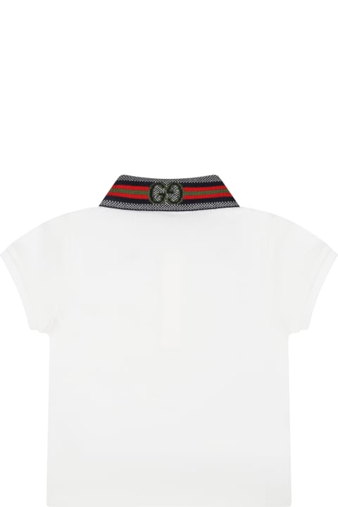 ベビーガールズ トップス Gucci White Polo Shirt For Baby Boy With Double G