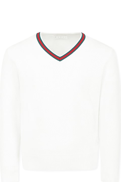 Gucci Sweaters & Sweatshirts for Boys Gucci White Sweater For Kids With Web Detail