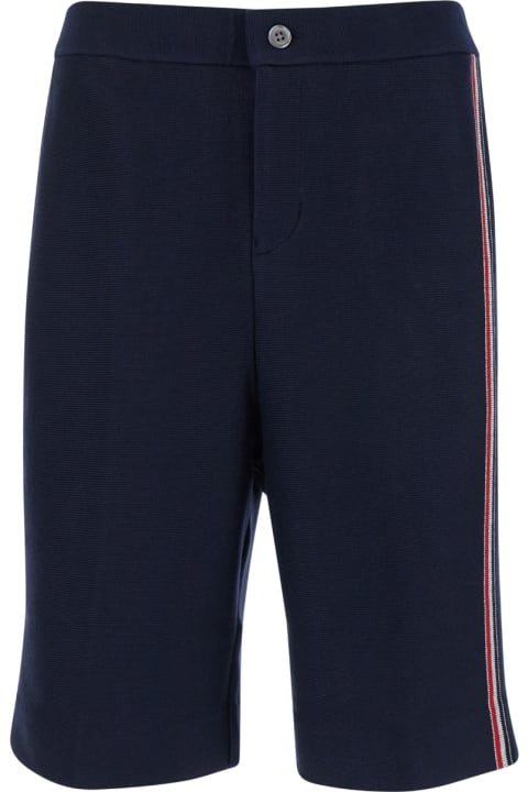 Thom Browne Pants for Men Thom Browne Blue Bermuda Shorts With Rwb Stripe Detail In Cotton Man