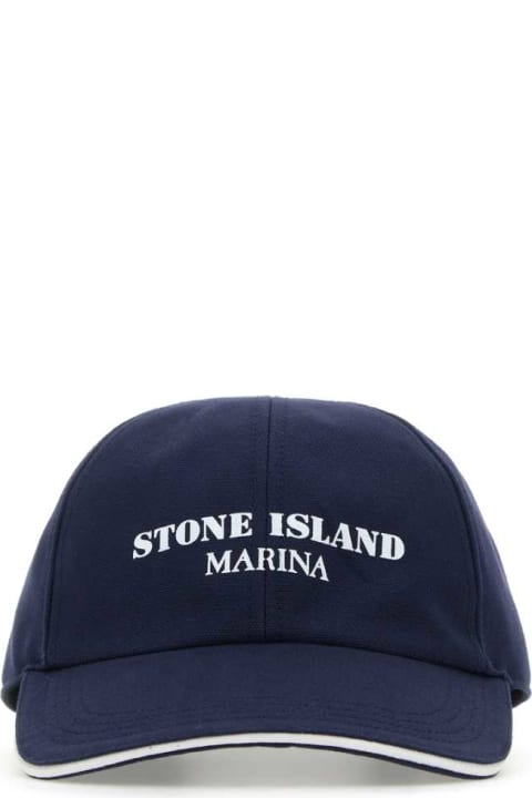メンズ 帽子 Stone Island Blue Cotton Baseball Cap