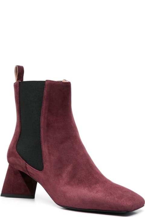 Red Suede Ankle Boots With Curved Heel Pollini Woman