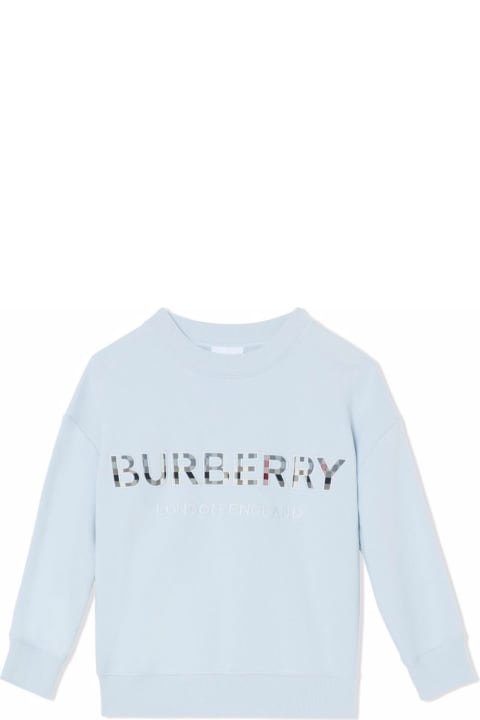 Burberry Kids Boy's Light Blue Euguene Cotton Sweatshirt With Logo